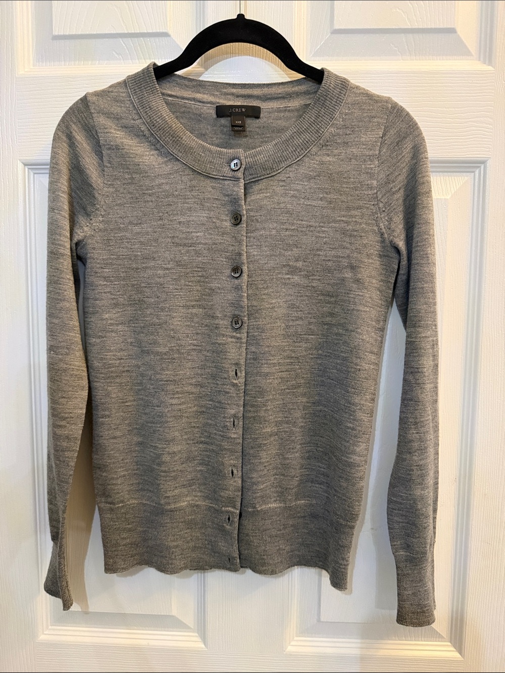 J. Crew 100% Merino Wool Medium Gray Button-Front Crewneck Cardigan